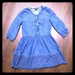 Nautica Blue Denim Long Sleeve Ruffle Dress Girl’s Sz 8